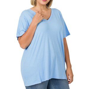 PLUS COTTON SHORT SLEEVE BOYFRIEND V-NECK TOP